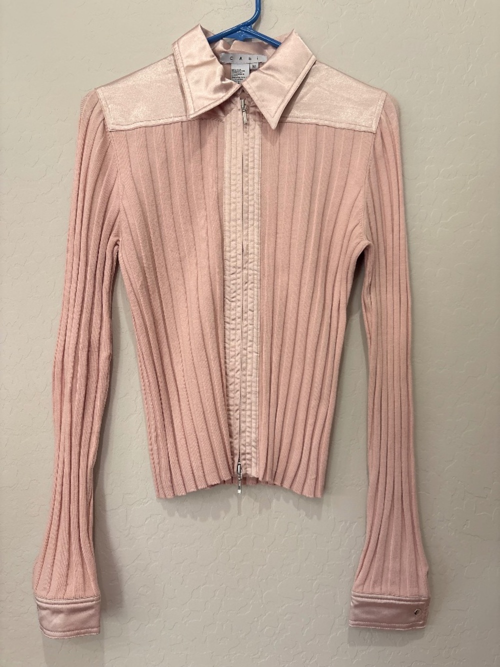 CAbi Blush Pink Ribbed Zip-Front Top/Jacket – Silk Blend – Size M